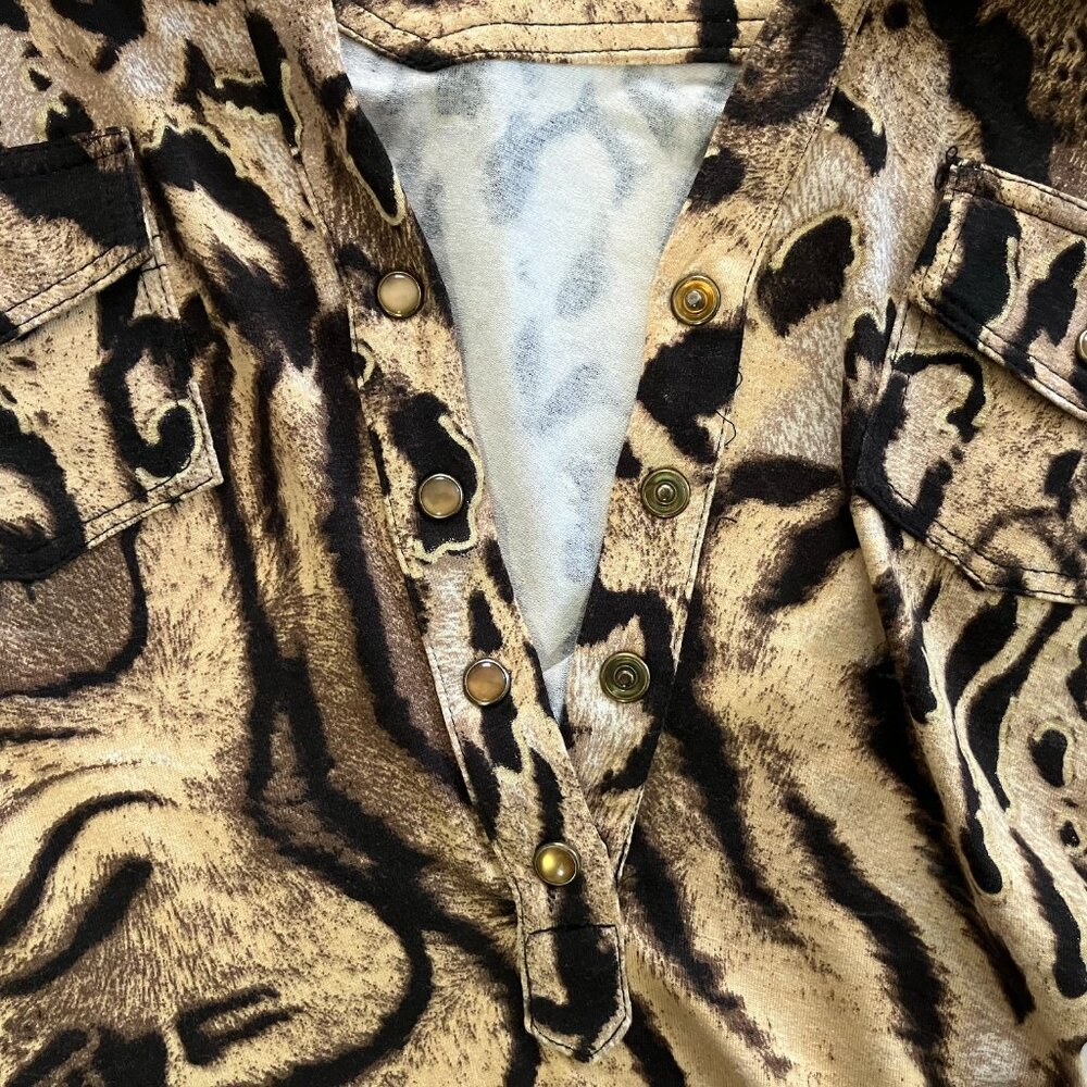 Cache Leopard Print Brown-Tan Button-Down Short S… - image 5